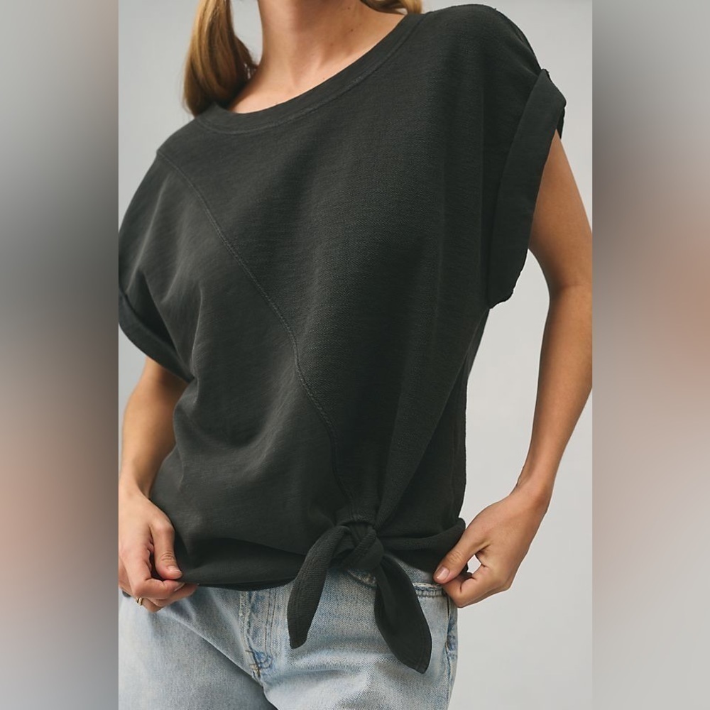 Nwt Anthropologie Pilcro Tie-Front Tee Oxford Gray Black XS